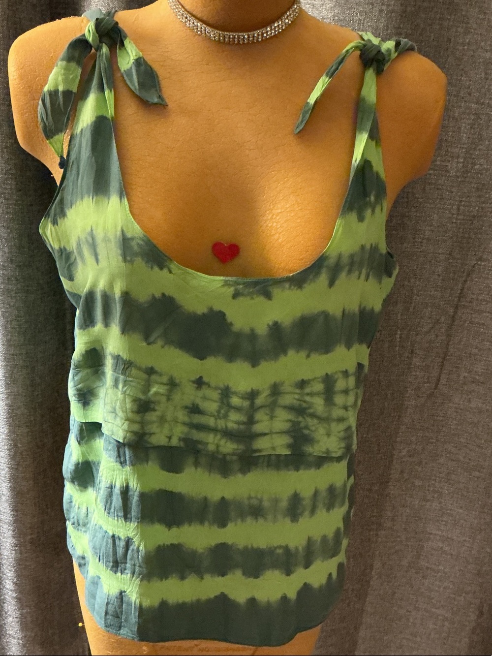 Patterson J. Kincaid Lime and Forest Green Tie-Dye Shoulder-Tie Tank